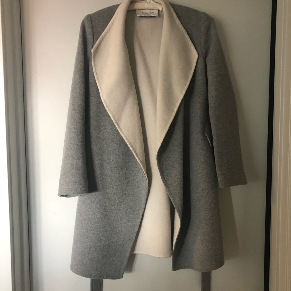 Babaton Wool Wrap Coat  XS in grey/cream